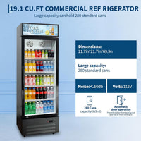 GARVEE 19.1 Cu.ft Commercial Beverage Cooler with RGB LED Lights & Remote - 280-Can Glass Door Display Fridge, Air-Cooled Frost-Free with Top Light Box for Bar Restaurant Store（Black）