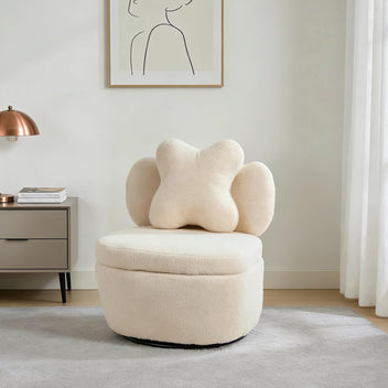 Garvee 360° Swivel Armchair with Storage, Teddy Velvet Accent Chair with Pillow, Ergonomic Design, 300 Lbs Capacity, Easy Assembly, Modern Lounge Chair for Living Room, Bedroom & Office, Camel