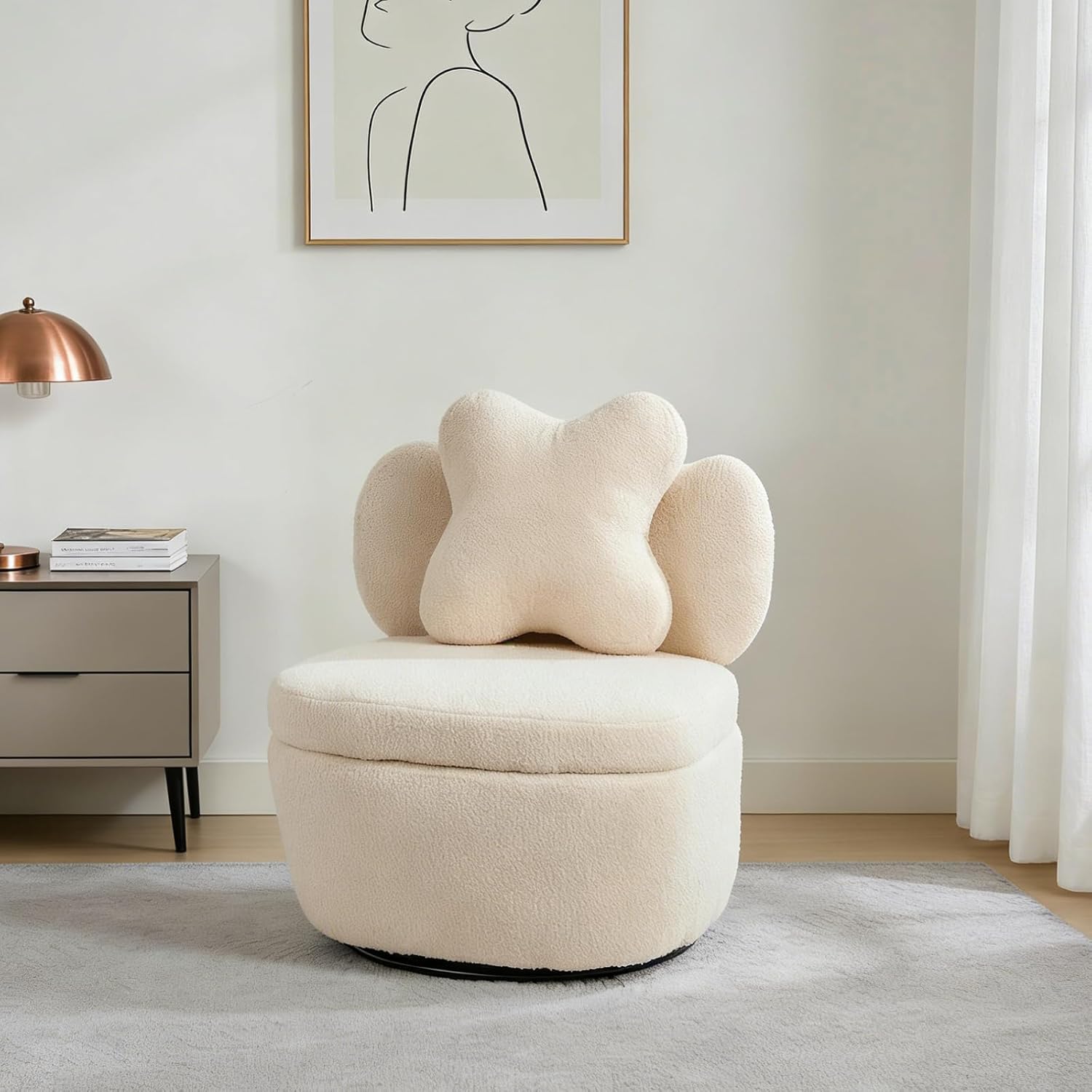 Garvee 360° Swivel Armchair with Storage, Teddy Velvet Accent Chair with Pillow, Ergonomic Design, 300 Lbs Capacity, Easy Assembly, Modern Lounge Chair for Living Room, Bedroom & Office, Camel