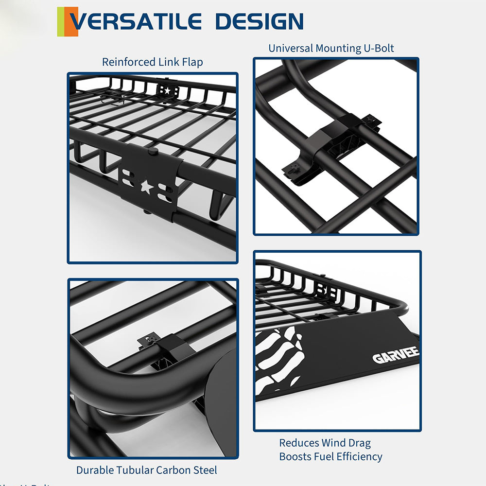 Garvee 64" x 50" Universal Roof Rack Basket, Heavy Duty Rooftop Cargo Carrier for SUVs, Trucks, Vehicles, Black