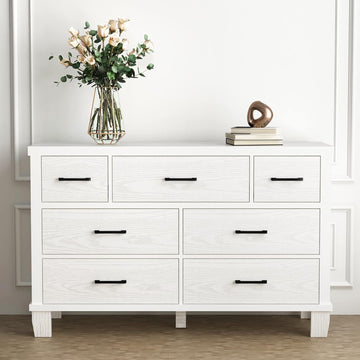 Garvee 7-Drawer White Dresser with Metal Handles + Large Storage Capacity + Wood Construction + Anti-Tip Safety + Modern Design for Bedroom, Closet, Living Room, White