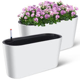 Garvee Tall Oval Planter for Patio/Porch, Durable Plastic, All-Weather, Removable Insert, Modern Design, White - White