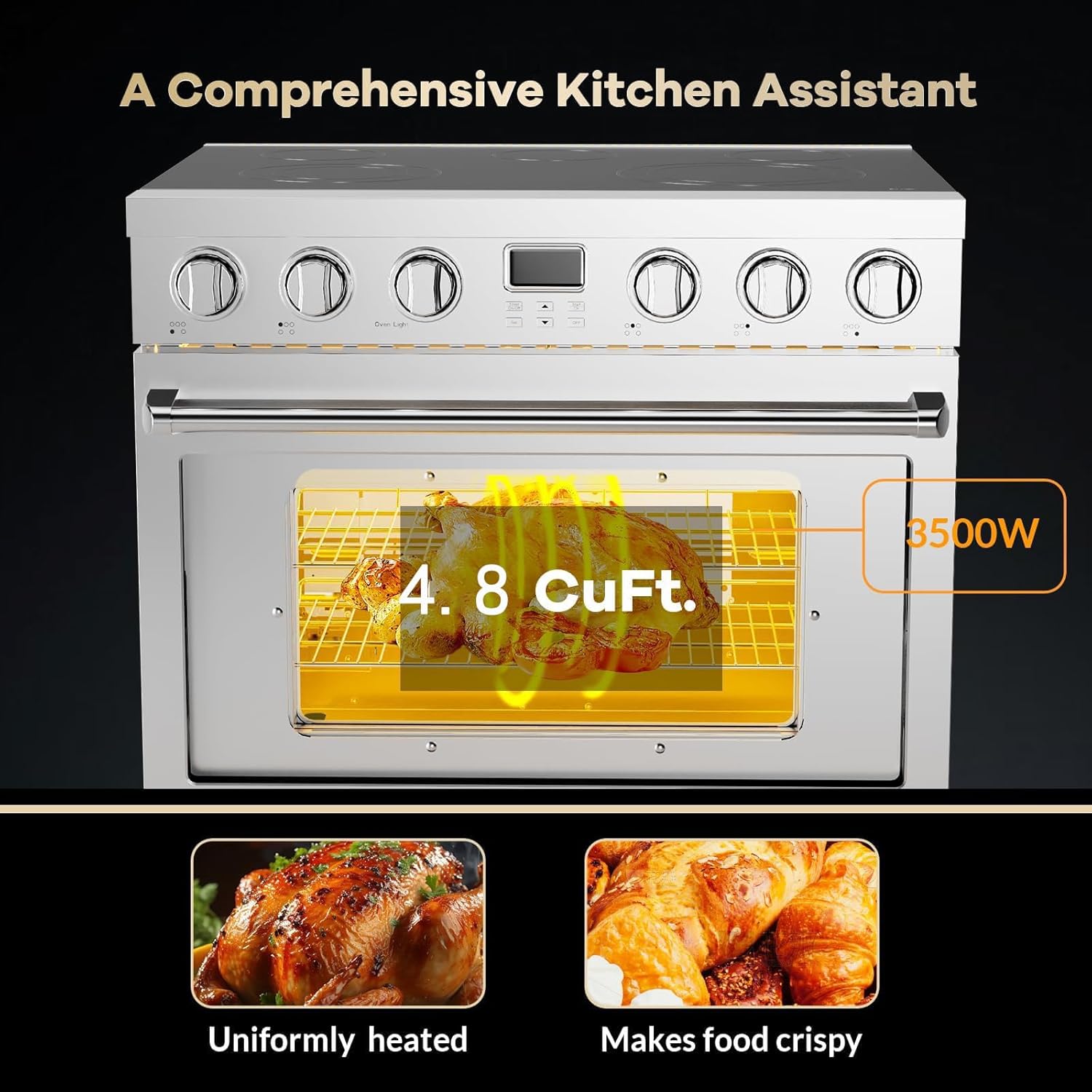Garvee Professional Electric Range with 4 Heating Elements Cooktop,30“ Convection Oven Capacity,in Stainless Steel,Clock and Timer,Smooth Glass Top