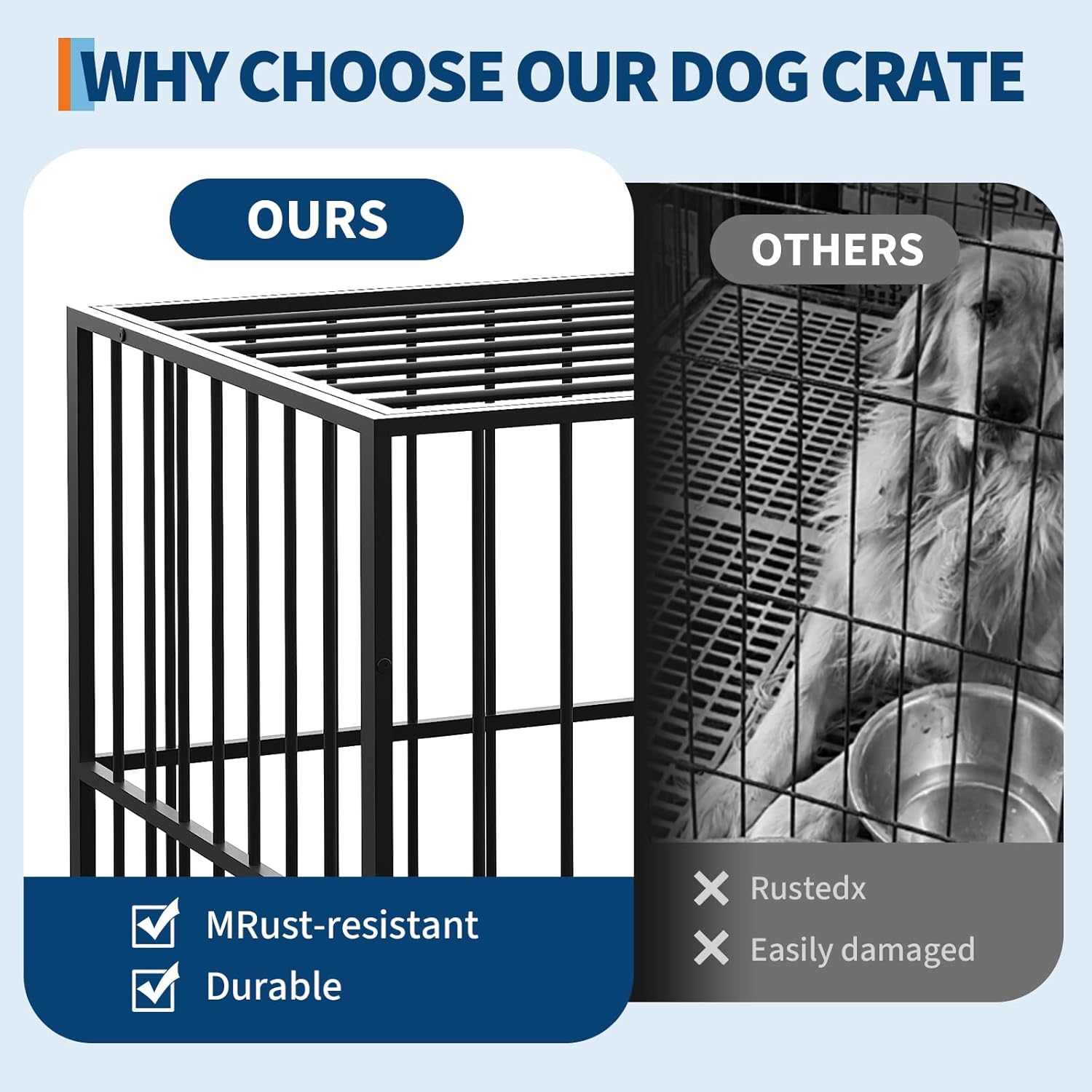 Garvee 42 Inch Dog Crate for Medium Sized Dogs, Heavy Duty Stainless Steel Dog Kennel Escape-Proof with Wheels and Removable Tray, Indestructible Dog Cage Stackable for High Anxiety Dogs
