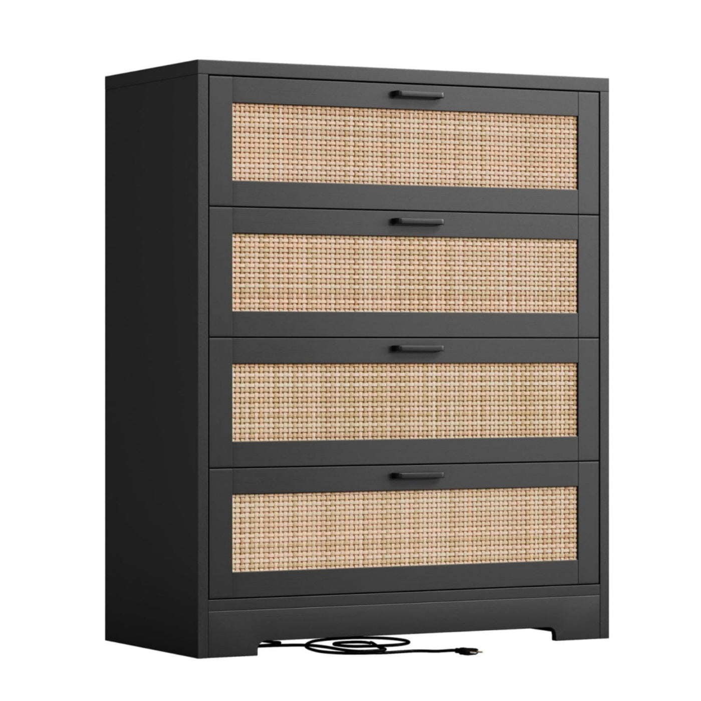 Garvee 4 Drawer Dresser Rattan Dresser, Tall Chest of Drawers, Wood Dresser for Bedroom, Closet, Living Room, Hallway