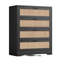 Garvee 4 Drawer Dresser Rattan Dresser, Tall Chest of Drawers, Wood Dresser for Bedroom, Closet, Living Room, Hallway
