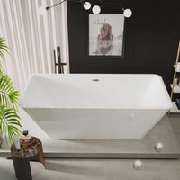 Garvee SZ3 59" Freestanding Bathtub in Streamline Design with Chrome Overflow and Drain, cUPC Certified, White