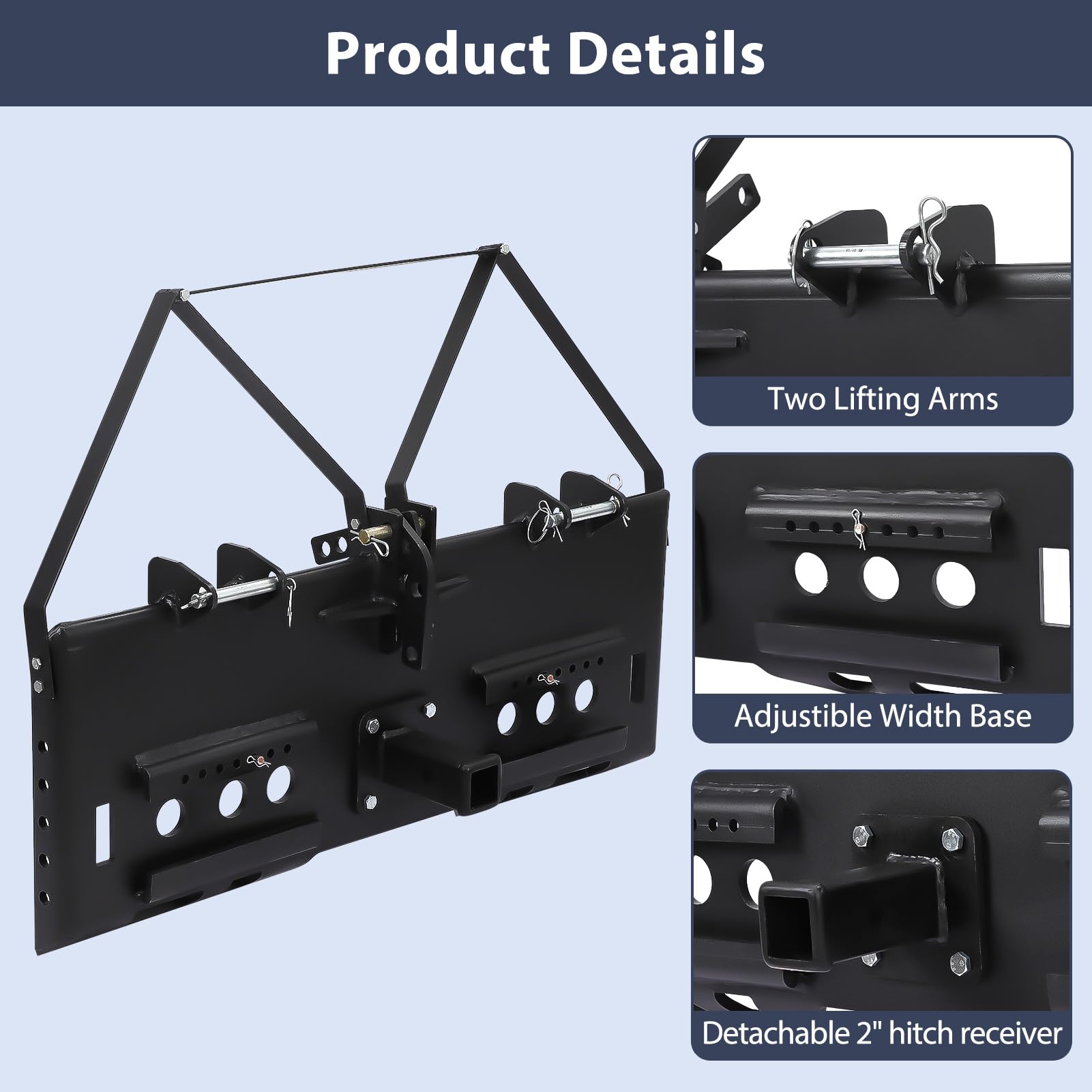 Garvee 1/2" Skid Steer Mount Plate Compatible for Detachable 2" Receiver & Cat1 Connector & 17" 49" Hay Spear & 48'' Pallet Forks, Universal Quick Tach Loader Plate Fits Kubota Bobcat Tractor