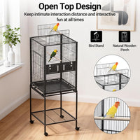 Garvee Bird Cage with Wheels, Durable Wrought Iron Parakeet Cage with Slide Out Tray, 63 Inch Black Bird Cages for Parakeets Lovebird Cockatiels Budgies and Other Small Medium Birds, Black