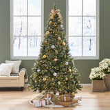 Garvee 7.5ft Pre-lit Artificial Christmas Tree with 86 Frosted Pine Cones, Fake Christmas Tree with 750 Clear LED Lights, Stable Metal Base, Fluffy Xmas Tree, Easy Assembly