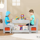Garvee Kids Table and Chair Set, 4 in 1 Wooden Toddlers Activity Table & 2 Chairs with Storage Drawer Detachable Tabletop for Kids Drawing, Reading, Crafts, Art,Homework, Nursery, Playroom - Grey