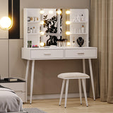 Garvee Vanity Desk, Makeup Vanity Desk with Touch Light Mirror and Power Outlet, Makeup Table with Stool and 2 Drawers, White - White