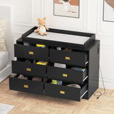 Garvee Baby Changing Table Dresser, Dresser with Changing Table Top 6 Drawers, Nursery Dresser Diaper Changing Station for Baby with Power Outlets, Changing Pad & Removable Top, Black - Black