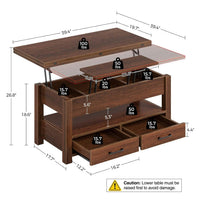 Garvee Coffee Table Lift Top, Multi-Function Convertible Coffee Table with Drawers and Hidden Compartment, Converts to Dining Table for Living Room, Home Office, Brown