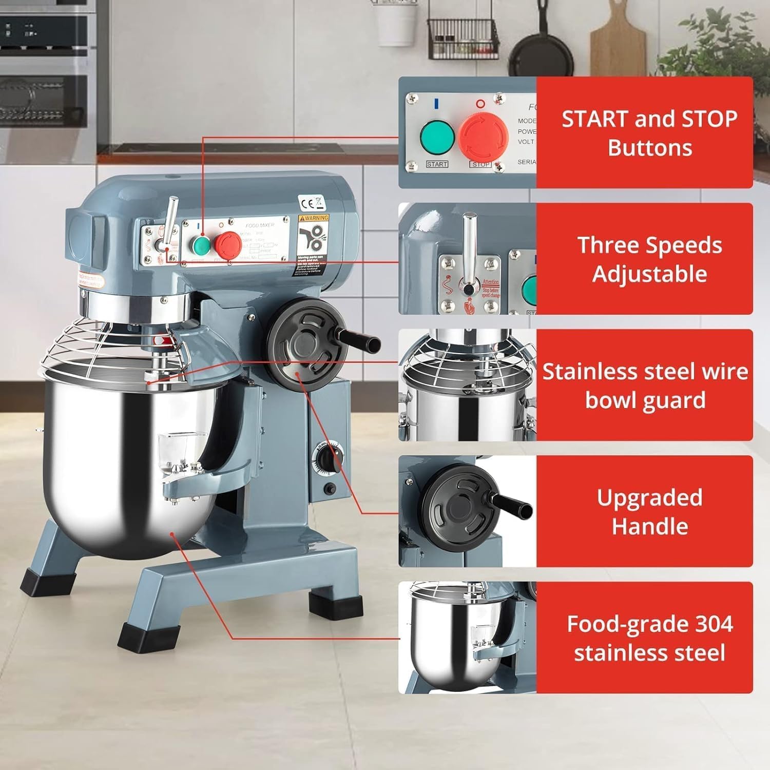 Garvee Commercial Stand Mixer 10Qt 450W 3-Speed Stainless Steel Bowl Timing Function Safety Guard for Schools Bakeries Restaurants