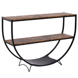 Garvee Demilune Console Table Industrial Style Entryway Table 3-Tier Storage MDF Desktop Metal Frame Distressed Brown