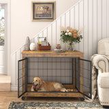 Garvee Dog Crate Furniture Dog Kennel Double Doors Medium Large Dog 38.58" W x 25.2" D x 27.17" H Rustic Brown