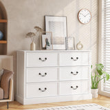 Garvee Farmhouse 6 Drawers Dresser, Wood, Rustic Tall, White, Vintage Hardware, Scratch-Resistant, Bedroom, Living Room - White