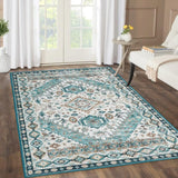 Garvee Large Area Rug 9x12 Boho Rug Non-Slip Washable Low-Pile Bedroom Mat Floor Accent Carpet Soft Foldable Distressed Rug for Bedroom Living Room, 9’x12’, Boho Green - Green