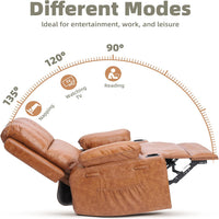 Garvee 22" Massage Recliner Chair for Adults, Lazy Boy Recliner with Massage, 150% Sponge Filling, Side Pockets, and Cup Holders, for Living Room, Bedroom, and Nursery, Vintage Leather