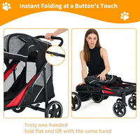 Garvee Large Dog Stroller for Large Dogs 88 lbs, One-Step Fold Pet Stroller with 11" All-Terrain Wheels, 360° Rotatable Front Wheels & Brakes, Heavy Duty, Dual Entry Doors for Senior Dogs, Red