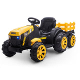 Garvee Ride - P Series: 12V Kids Ride On Tractor with Trailer, LED Lights for Boy Girl - Yellow - Yellow