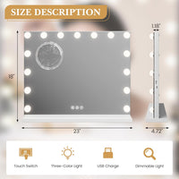 Garvee Vanity Mirror with Lights, Tabletop Lighted Mirror with 15 Dimmable LED Bulbs, Makeup Mirror with 3X Magnification, 3 Colors Modes,Touch Control, USB Charging Port, 23”x18”, White