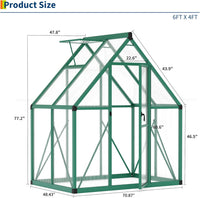 Garvee Heavy Duty 6x4 FT Walk-In Polycarbonate Greenhouse – Reinforced Aluminum Frame, Double Swing Doors, Quick Setup, Roof Ventilation – Ideal for Garden Plants and Year-Round Growing – Green