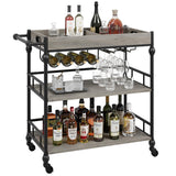 Garvee 3 Tier Bar Cart with Wheels, Rolling Cart with Wine Rack and Glasses Holder, Bar Cart, for Kitchen, Living Room, Dining Room - Grey - Grey