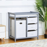 Garvee Wooden Diaper Changing Table, Modern Baby Changing Table, Infant Diaper Changing Station Dresser With Laundry Hamper, 3 Storage Drawers, and Pad - Grey
