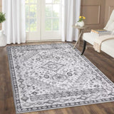 Garvee Vintage Boho Rug 8x10 For Bedroom Living Room,Non-Slip,Low Pile Indoor Floor Cover Carpet Distressed Soft Foldable Accent - Grey - Gray