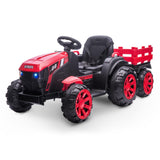 Garvee Ride - P Series: 12V Kids Ride On Tractor with Trailer, LED Lights for Boy Girl - Red - Red