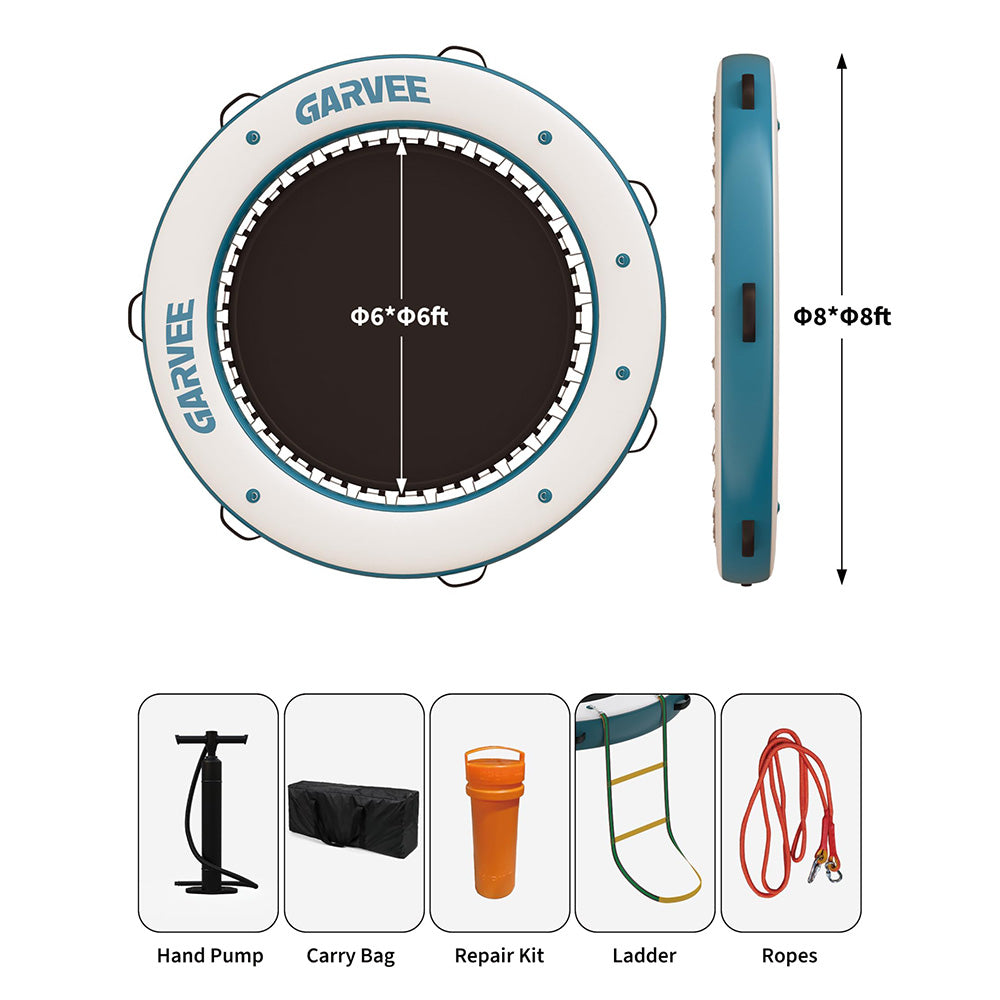 Garvee Inflatable Floating Dock 8 ft Round With 6 ft Central Hammock, Heavy Duty PVC, Pool Beach Ocean, Blue