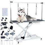 Garvee 48" Electric Dog Grooming Table, Stainless Steel, Non-slip Surface, Remote Lifting, Pet Grooming Table with Adjustable Overhead Arm & Noose for Home Use, White - White