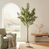 Garvee 4.5 ft Artificial Olive Tree with White Planter for Home Office Décor, Realistic Leaves and Fruits, Stable Cement Base, Green