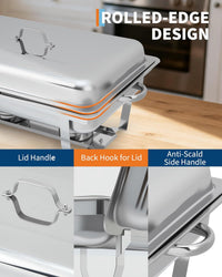 Garvee 4-Pack Stainless Steel Chafing Dish Buffet Set - 8QT Large Square Food Warmer for Catering, Weddings & Home Parties, Silver, 24.4x14x12 Inches