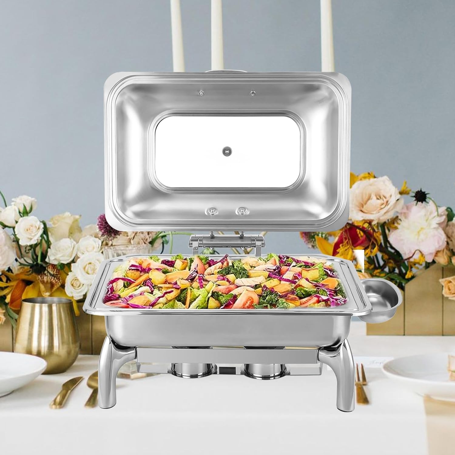 Garvee 9 Quart Roll Top Chafing Dish Buffet Set, Full Pan Chafer, Rectangle Hydraulic Pressure Stainless Steel Set, for Wedding, Parties, Banquet, Catering Event, 1 Pack