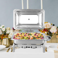 Garvee 9 Quart Roll Top Chafing Dish Buffet Set, Full Pan Chafer, Rectangle Hydraulic Pressure Stainless Steel Set, for Wedding, Parties, Banquet, Catering Event, 1 Pack