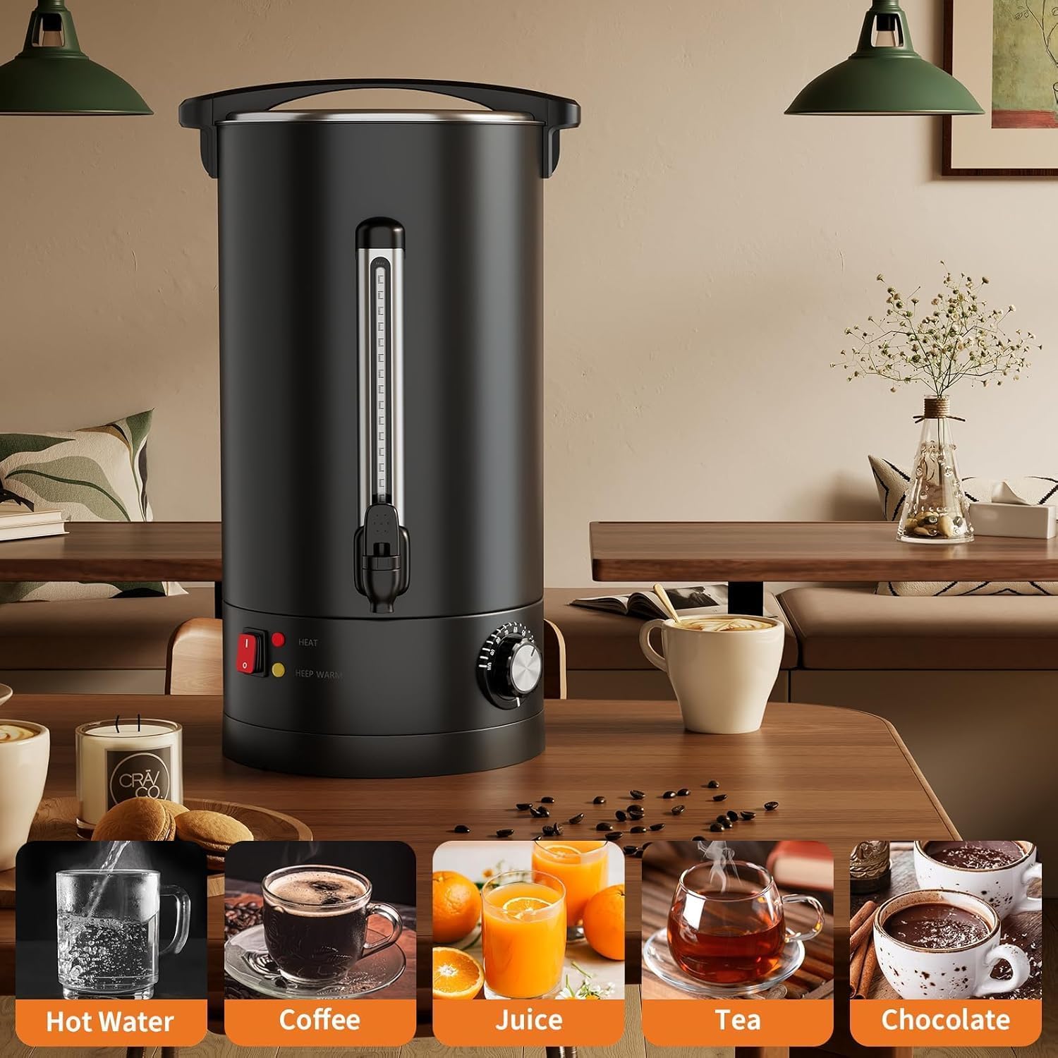 Garvee Double Wall Commercial Coffee Urn – 12L Stainless Steel Large Capacity Hot Water & Coffee Dispenser, Fast Heating Percolator – For Catering, Buffet, Event, Party, Office – Specification: 12L