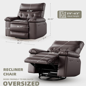 Garvee Oversized Wide Massage Recliner Chair, PU Leather Large Manual Recliner for Adults, Ultimate Comfort Lazy Boy with 1.5X Sponge Filling and Easy Recline Mechanism for Relaxation, Coffee