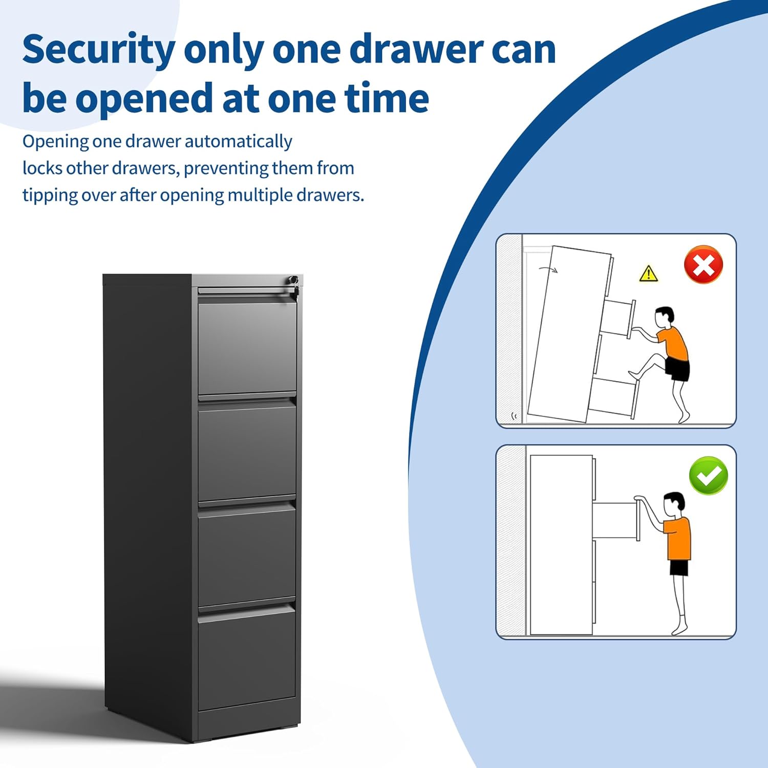 Garvee 4-Drawer File Cabinet with Lock, Heavy Duty Vertical Filing Cabinets for Home Office, Secure Locking Metal Steel Storage Cabinet for Letter/Legal Size File, Assembly Required, Black