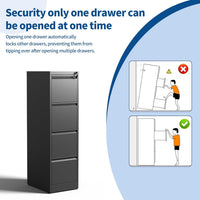 Garvee 4-Drawer File Cabinet with Lock, Heavy Duty Vertical Filing Cabinets for Home Office, Secure Locking Metal Steel Storage Cabinet for Letter/Legal Size File, Assembly Required, Black