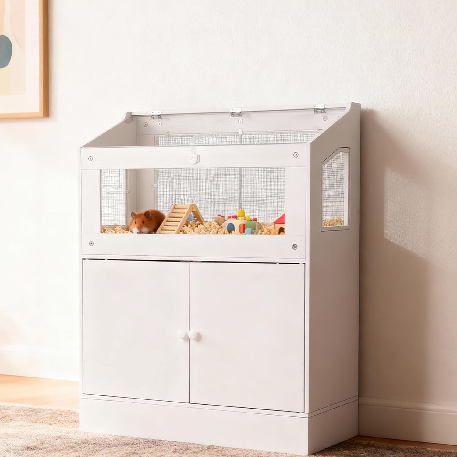 Garvee Hamster Cage, Small Animal Cages with Storage Cabinet, Clear Visual Acrylic Panels and Ventilated Design, Guinea Pig Cage for Small Animals, Gerbils, Rats, Hedgehogs