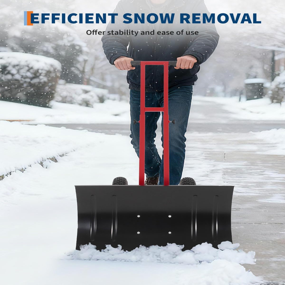 Garvee Snow Shovel 29x14in Heavy-Duty Carbon Steel 5-Position Angled Blade Adjustable Handle Wheels for Driveway Sidewalk