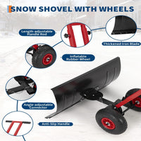 Garvee Snow Shovel 29x14in Heavy-Duty Carbon Steel 5-Position Angled Blade Adjustable Handle Wheels for Driveway Sidewalk