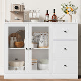 Garvee Kitchen Sideboard Cabinet, 43" Coffee Bar Cabinet with 3 Drawers and Doors, Farmhouse Buffet Cabinet with Microwave Stand, Ideal for Dining Room, Entryway, Distressed Gray - White Wood Grain