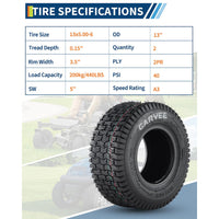 Garvee 2 Pack 13x5.00-6 Lawn Mower Tire V Pattern Tubeless for Lawn & Garden Riding Mower Tractor Golf Cart Utility Vehicles 4PR Black