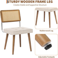 Garvee Set of 2 Rattan Dining Chairs with PU Upholstery, High Cane Back, Solid Wood Legs, Rustic Modern Style for Kitchen & Restaurant, Natural Rattan, Beige