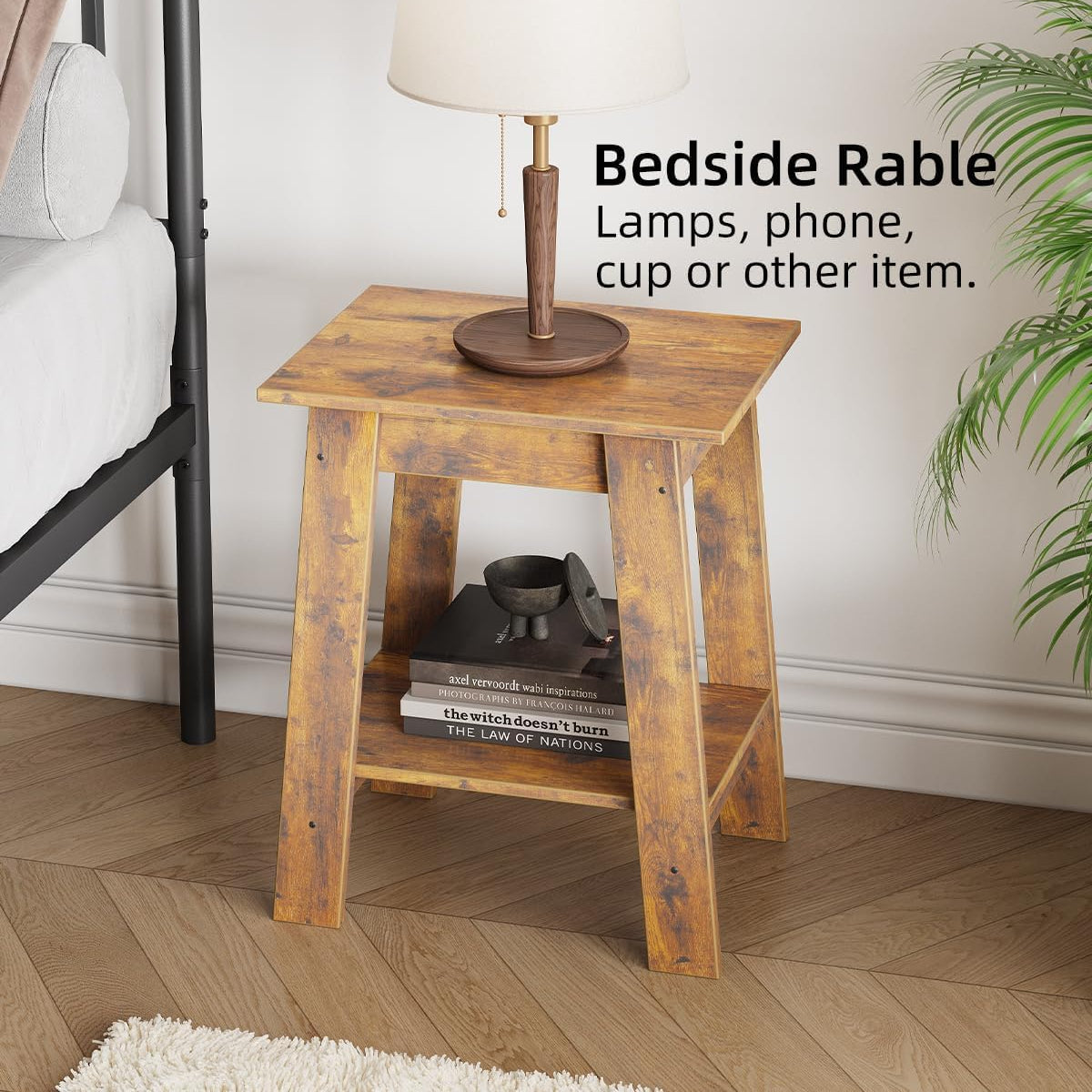 Garvee End Table, Small Side Table, Nightstand With 2-Tier Storage Shelf, Wood Bedside Table, Narrow Side Table Living Room, Side Table for Small Spaces, Bedroom, Entryway, Farmhouse, Rustic Brown