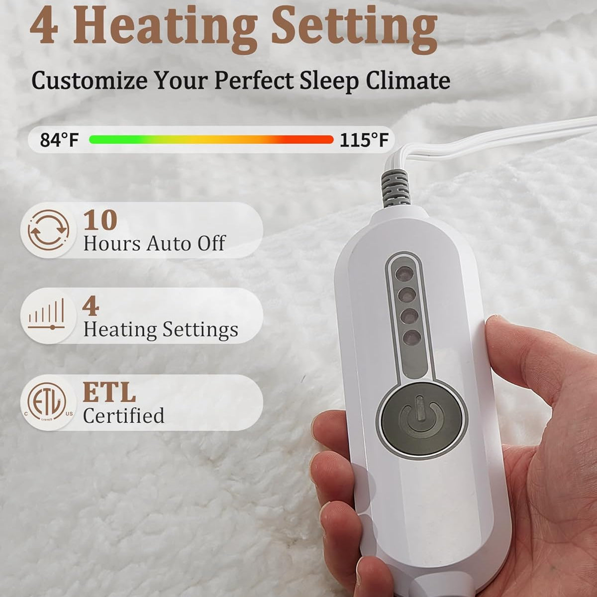 Garvee Electric Blanket Full Size, Waffle Heated Blankets with ETL Certified, Soft Flannel Heating Blanket, 4 Heating Levels, 10 Hours Auto Off, Machine Washable, white, 72"x84"